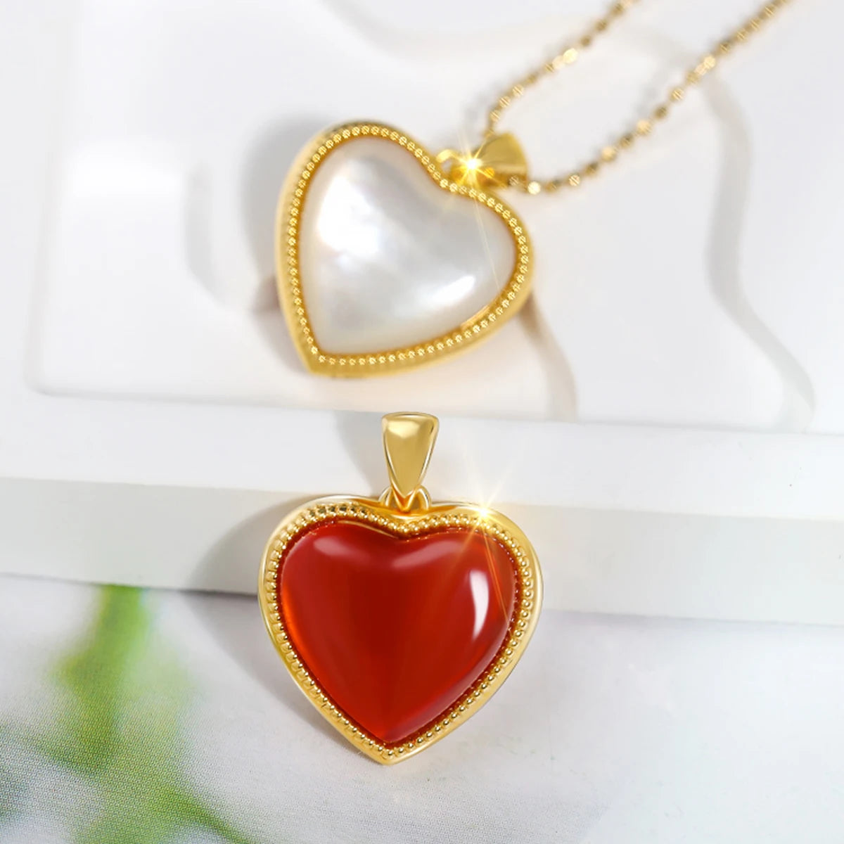 Colar c/ Pingente de Coração de Ágata Natural SZJINAO // 100% Ouro Real 18k au750 Puro Original // Jóias de Ouro com Certificado