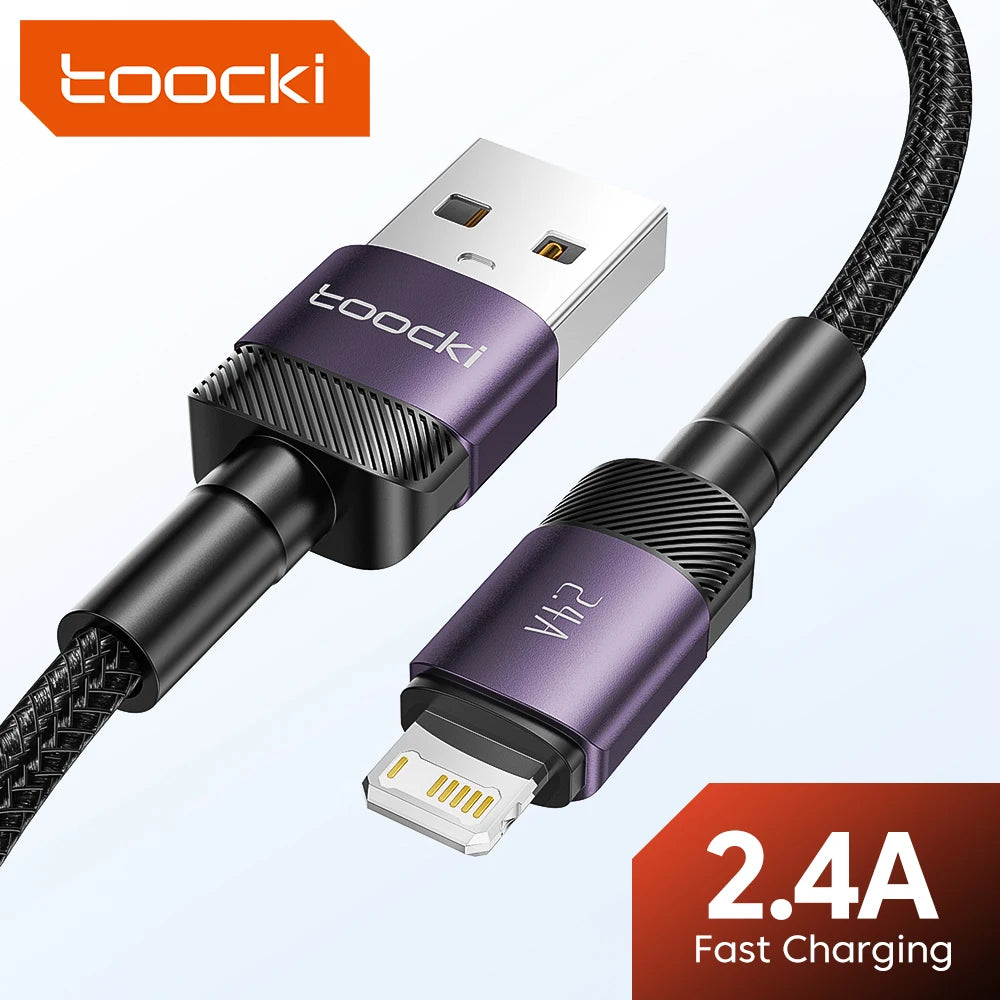 Cabo USB Toocki p/ iPhone 14 13 12 Pro Max X XS XR 8 7 Plus iPad // Carregador de Carregamento Rápido // Cabo iP de alumínio para iPhone // Cabo de dados