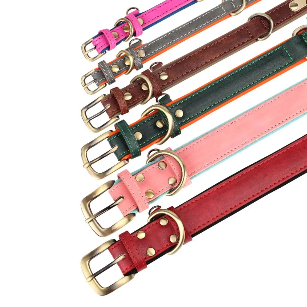Coleira de Couro Personalizada para Cães // Conjunto de Coleira de Couro Acolchoada e Macia // Para Cães Pequenos, Médios e Grandes // Com Placa de Identificação Gravada Grátis. Um Charme!!!