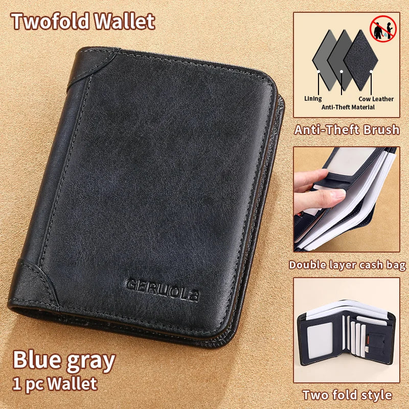 Carteira GERUOLA Slim RFID Blindada em Couro Genuíno para Homens // Porta-Identidade e Cartão de Crédito // Multifuncional // Varias Cores c/ Enfeites