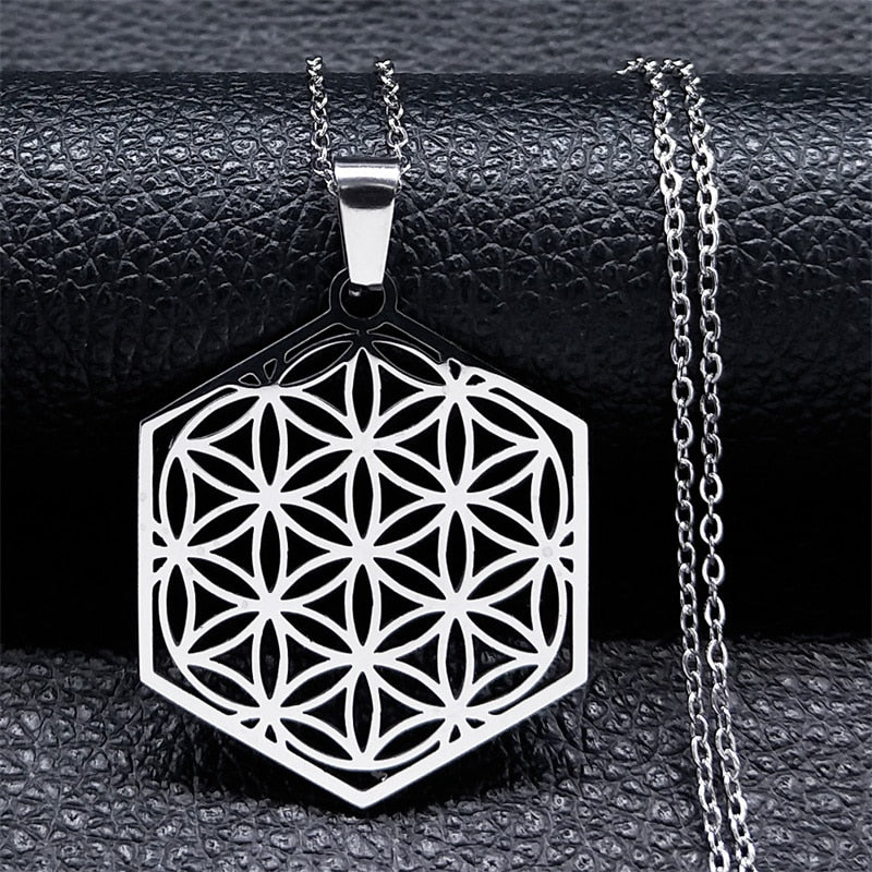 Mandala de Geometria Sagrada Flor da Vida 2023 // Aço Inoxidável Metatron // Colares de LOVELY FAJA // Colar Longo de Contas Pretas // Lindas e Exclusivas Joias flor de la vida. Escolha já a sua!!!