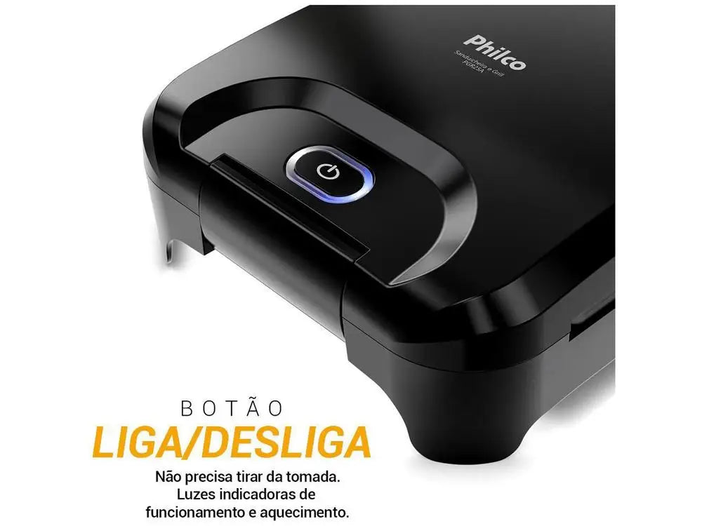 Sanduicheira Grill Philco Preta Antiaderente PGR25A 750W - 220V // Philco Black Nonstick Grill Sandwiches
