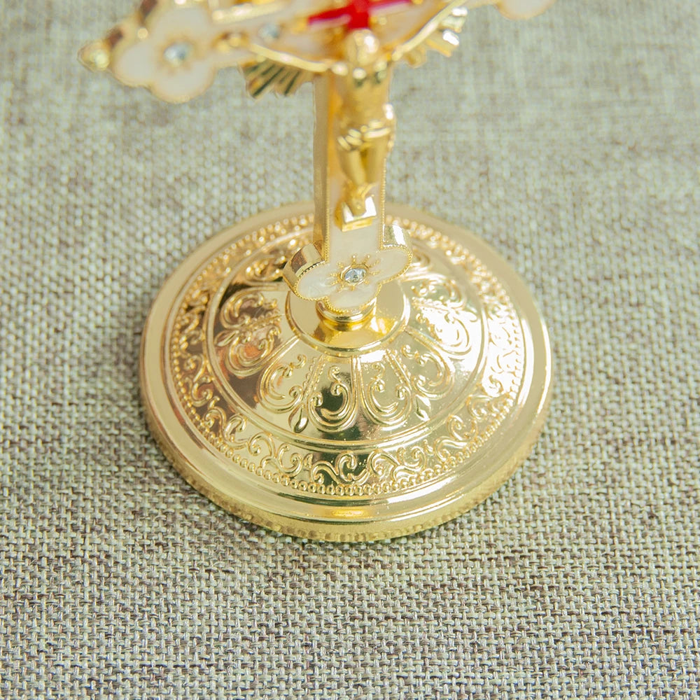 Cruz Banhada a Ouro de Liga de Zinco // Decoração Cristã // Cruz da Igreja Católica c/ Suporte