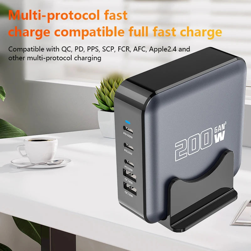 Carregador de Nitreto de Gálio de 200 W de Alta Eficiência p/ Mesa // Rápido e Seguro