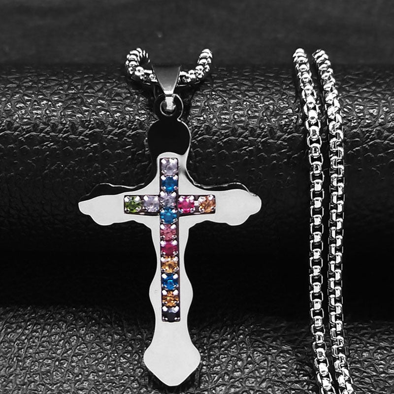Colar de Aço Inoxidável JYTF c/ Pingente // Cruz Jesus Católico // São Bento de Cristal // Virgem Maria // Lindos Crucifixos, Colares/Jóias/Cruz