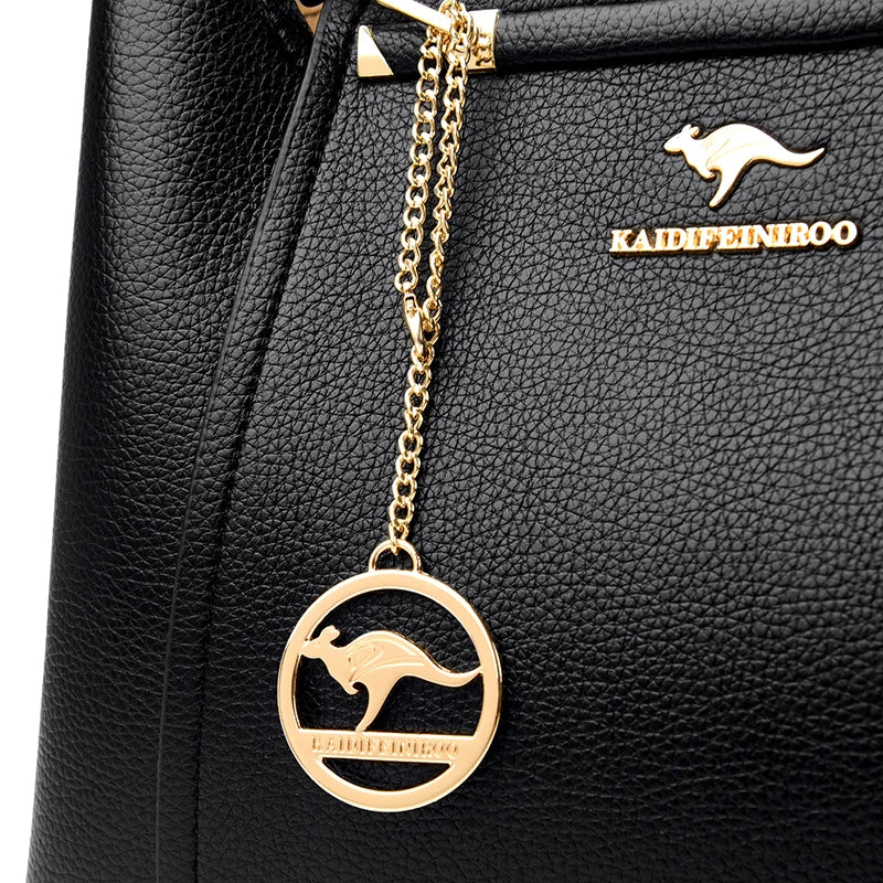 Bolsas de Couro Macio KAIDIFEINIROO Designer Marca de Luxo Mulheres // 3 Camadas // Ombro / Crossbody // Bolsas p/ Senhoras c/ Grande Capacidade
