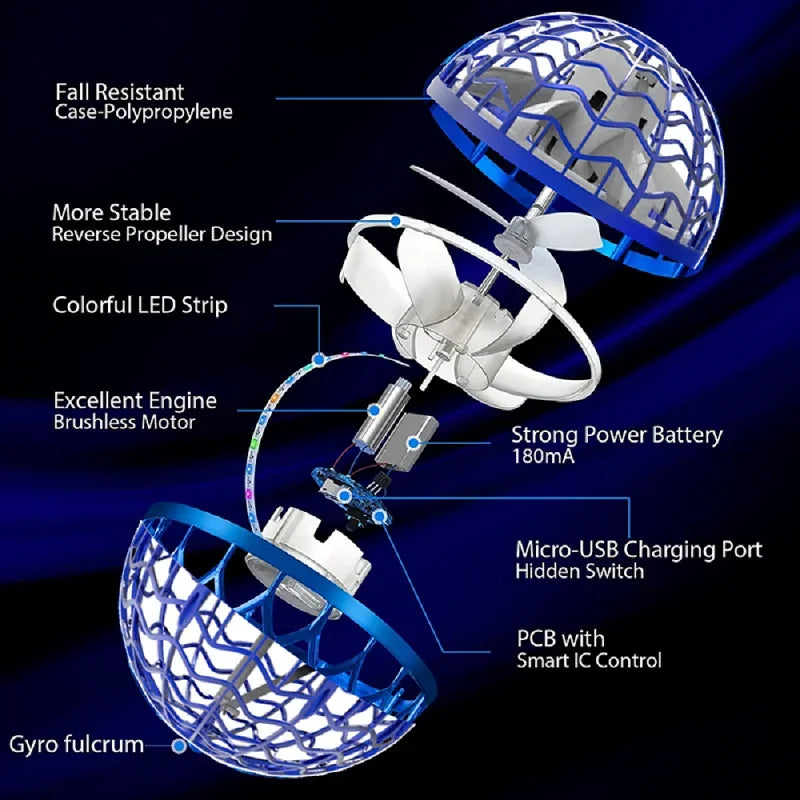 Bola Voadora Boomerang Drone Flyorb Magic // Com Luzes LED // Presente Hover Ball Fly // Nova Orb Flying Spinner Fidget // Brinquedos p/ Crianças e Família