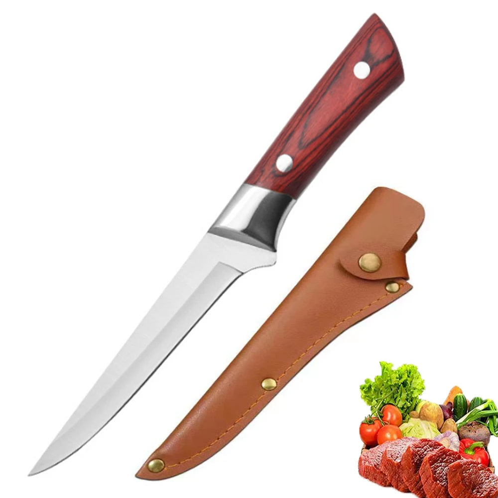 Faca de Cozinha para Desossar // Aço Inoxidável // Faca para Descascar Frutas, Cortar Carne // Cutelo de Açougueiro // Faca de Chef c/ Capa
