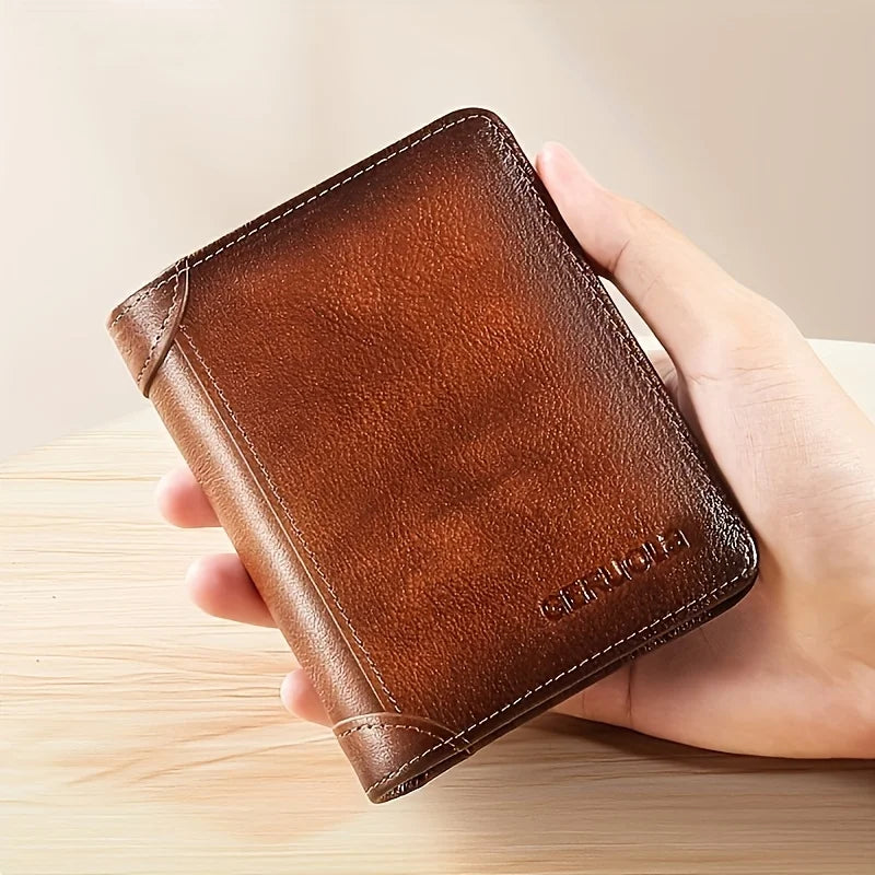 Carteira GERUOLA Slim RFID Blindada em Couro Genuíno para Homens // Porta-Identidade e Cartão de Crédito // Multifuncional // Varias Cores c/ Enfeites