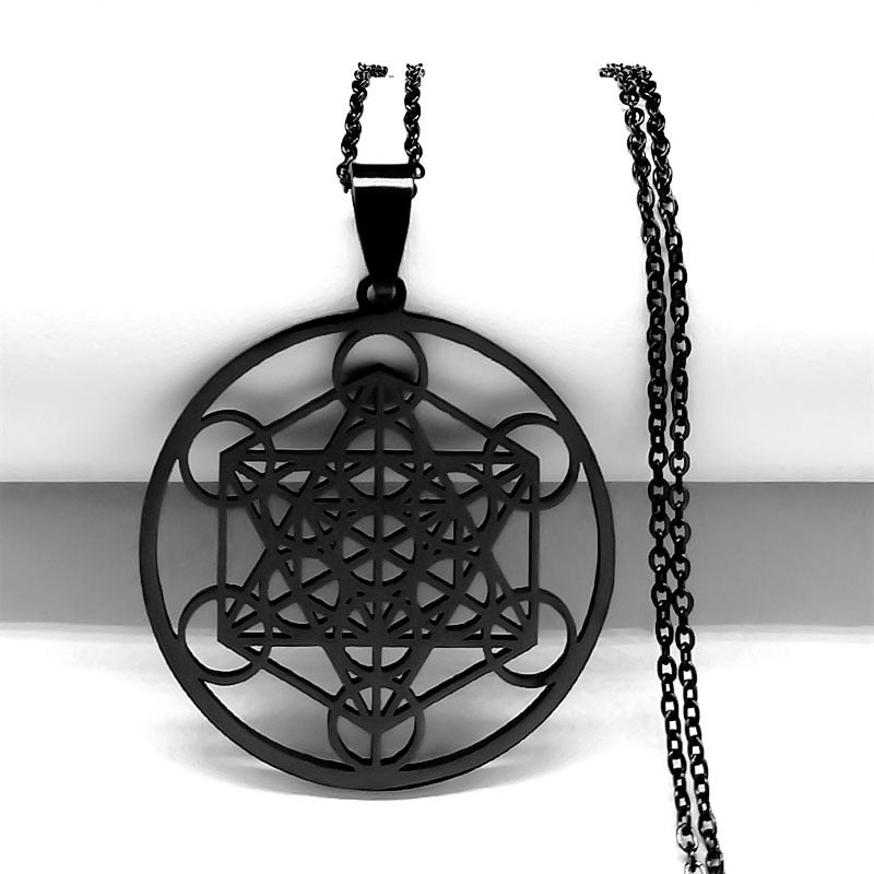 Mandala de Geometria Sagrada Flor da Vida 2023 // Aço Inoxidável Metatron // Colares de LOVELY FAJA // Colar Longo de Contas Pretas // Lindas e Exclusivas Joias flor de la vida. Escolha já a sua!!!