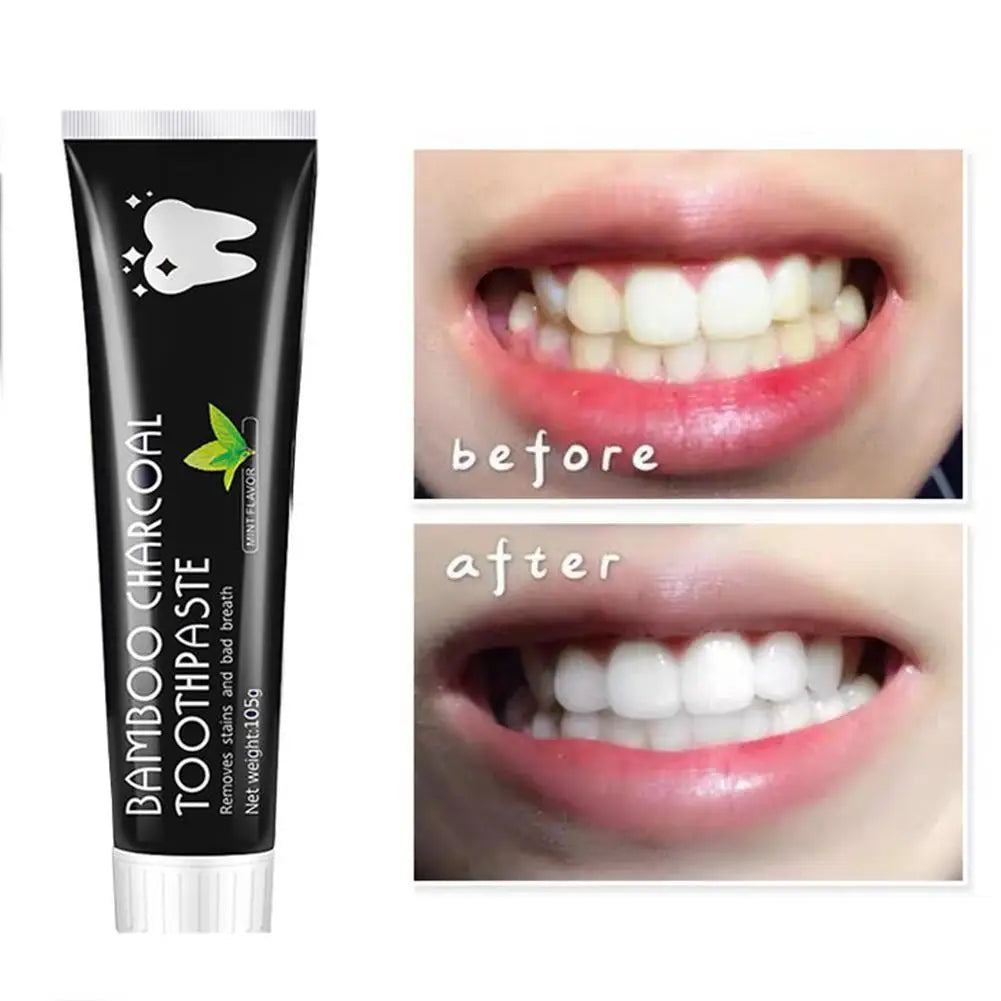 Creme Dental Preto de Bambu para Clareamento Dental 105g // Limpeza Profunda Carvão // Clareamento Dental Multiuso // Creme Dental Preto