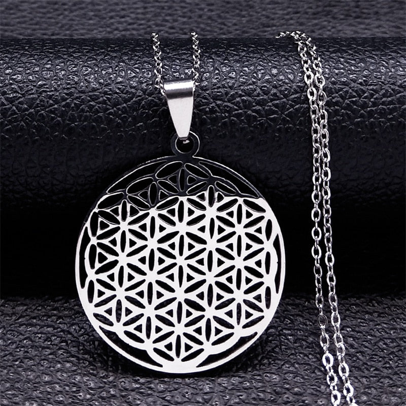 Mandala de Geometria Sagrada Flor da Vida 2023 // Aço Inoxidável Metatron // Colares de LOVELY FAJA // Colar Longo de Contas Pretas // Lindas e Exclusivas Joias flor de la vida. Escolha já a sua!!!