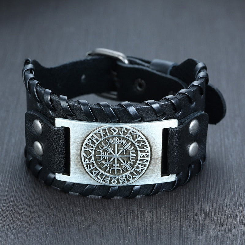 Pulseiras Masculinas Elegantes VENOX de Couro // Envolto em Couro Rock Punk // Pingente de Bússola Masculina // Joia de Pulso, Comprimento Ajustável // Elegante e Super Moderna!!!"