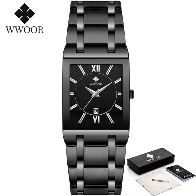 Relógio Masculino WWOOR Luxo Quadrado Azul // Novos Relógios da Moda 2023 Masculino // Relógio de Pulso Masculino Aço Inoxidável, À Prova D' Água // Quartzo // Muito lindo e Elegante!!!