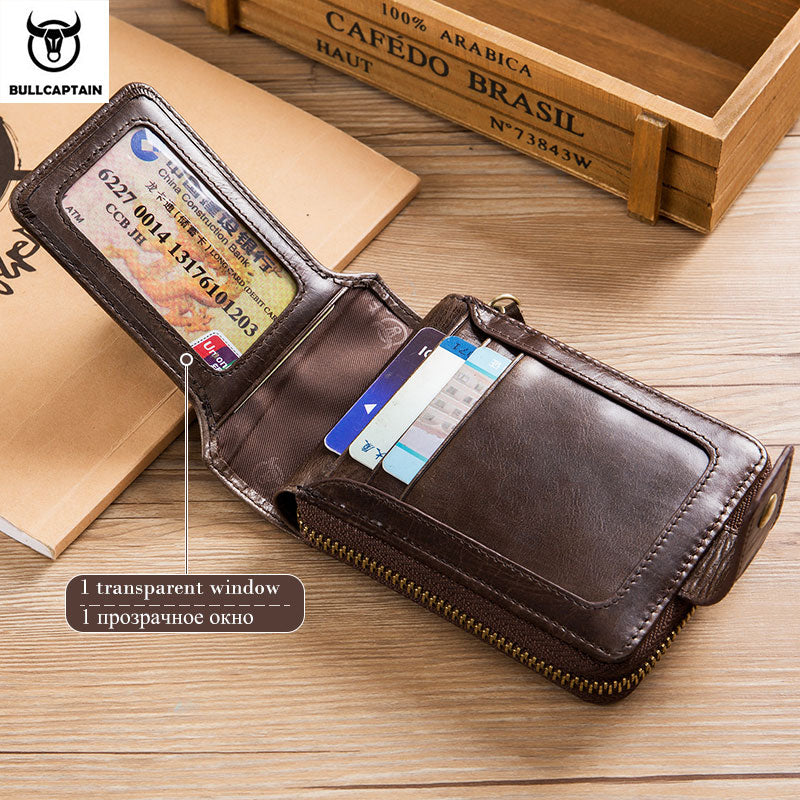 Carteira Masculina de Couro Genuíno BULLCAPTAIN // Carteira Masculina Bolsa Multifuncional // Compartimento p/ Moedas/Cartão // Linda e Elegante!!!