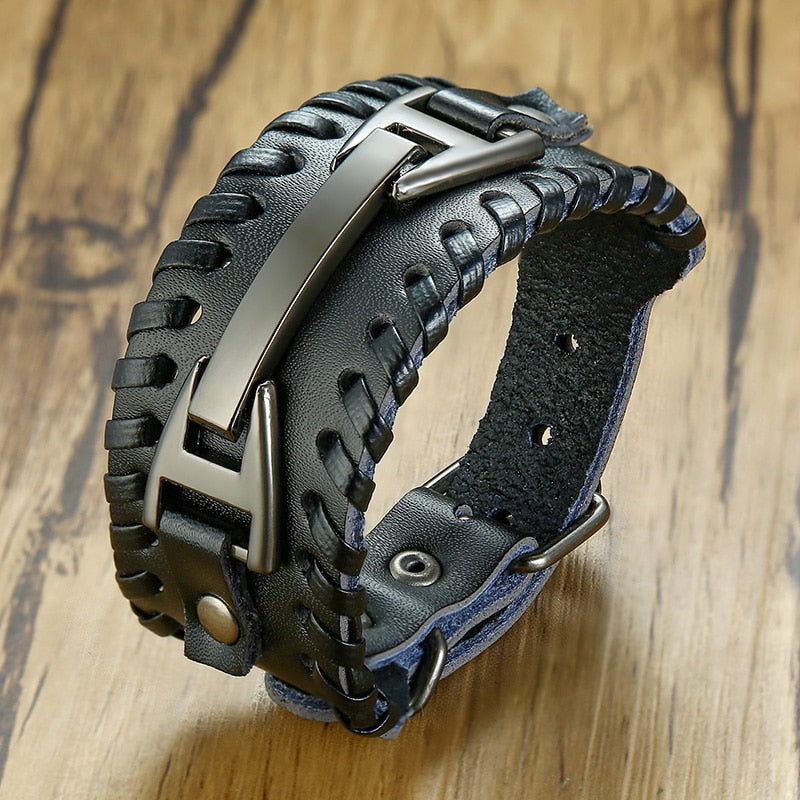 Pulseiras Masculinas Elegantes VENOX de Couro // Envolto em Couro Rock Punk // Pingente de Bússola Masculina // Joia de Pulso, Comprimento Ajustável // Elegante e Super Moderna!!!"