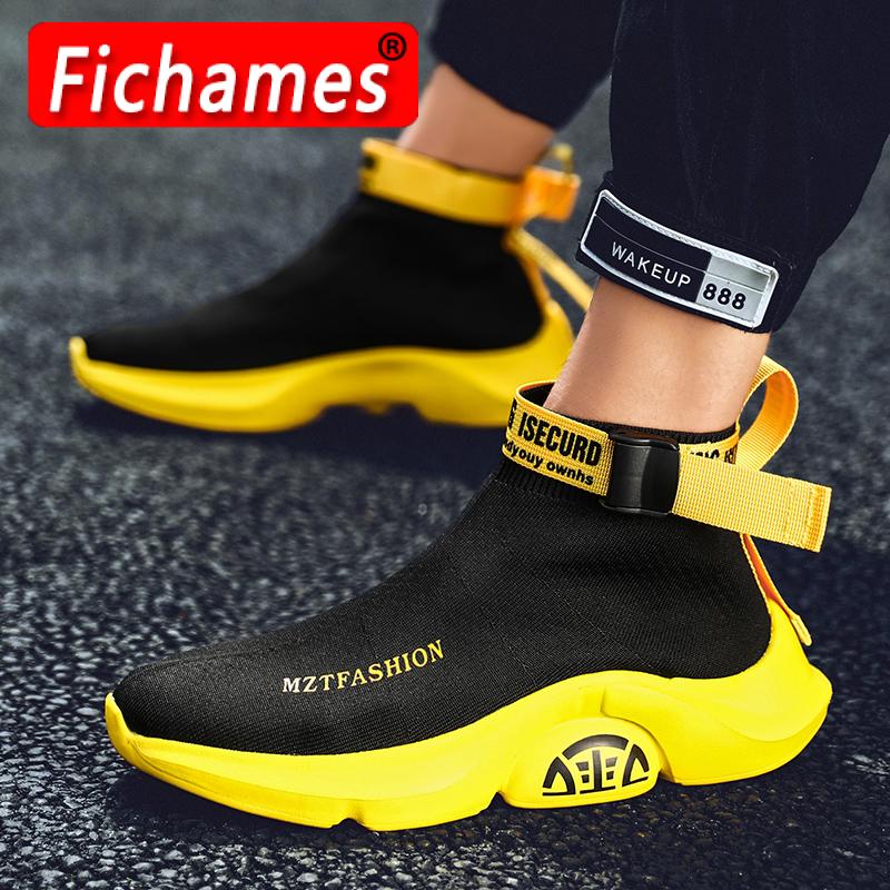 Tênis Masculinos FICHAMES Cano Alto Hip Hop // Sapatos Respiráveis Leves // Calçado de Caminhada Masculino Super Lindos e Confortáveis!!!