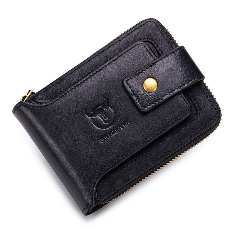 Carteira Masculina de Couro Genuíno BULLCAPTAIN // Carteira Masculina Bolsa Multifuncional // Compartimento p/ Moedas/Cartão // Linda e Elegante!!!