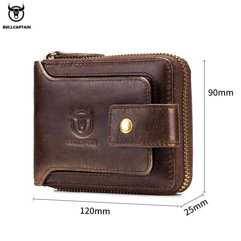 Carteira Masculina de Couro Genuíno BULLCAPTAIN // Carteira Masculina Bolsa Multifuncional // Compartimento p/ Moedas/Cartão // Linda e Elegante!!!