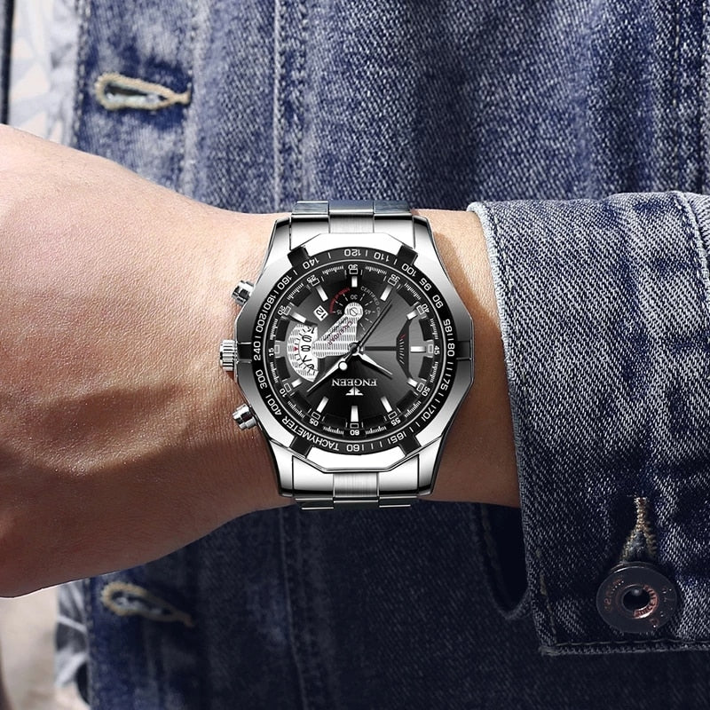 2025 Top Brand Relógio de Luxo FNGEEN Esportivo Quartzo Militar Aço Completo // Moda Casual Relógio de Pulso Masculino À Prova D' Água 50M de Profundidade