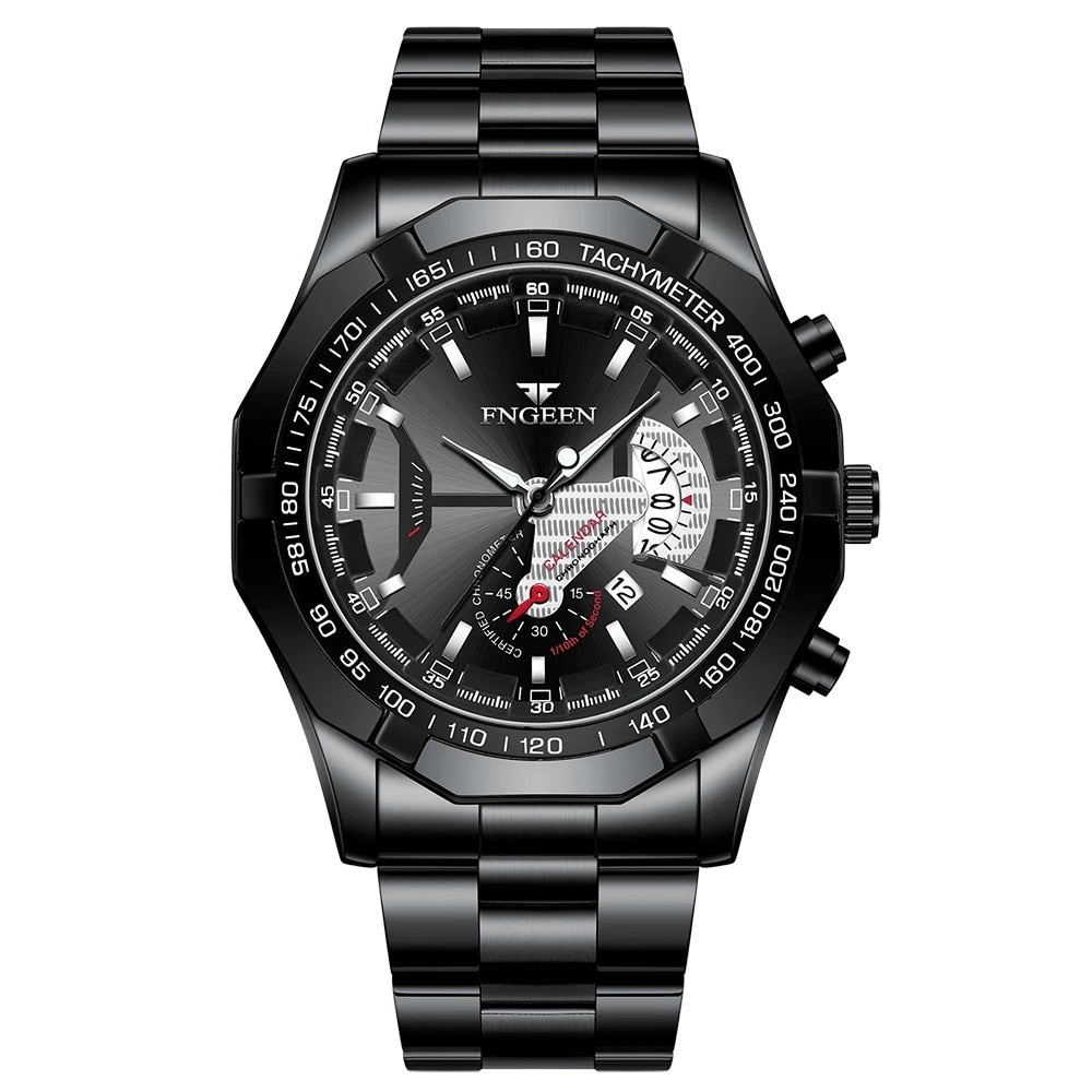 2025 Top Brand Relógio de Luxo FNGEEN Esportivo Quartzo Militar Aço Completo // Moda Casual Relógio de Pulso Masculino À Prova D' Água 50M de Profundidade