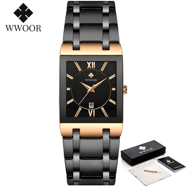 Relógio Masculino WWOOR Luxo Quadrado Azul // Novos Relógios da Moda 2023 Masculino // Relógio de Pulso Masculino Aço Inoxidável, À Prova D' Água // Quartzo // Muito lindo e Elegante!!!