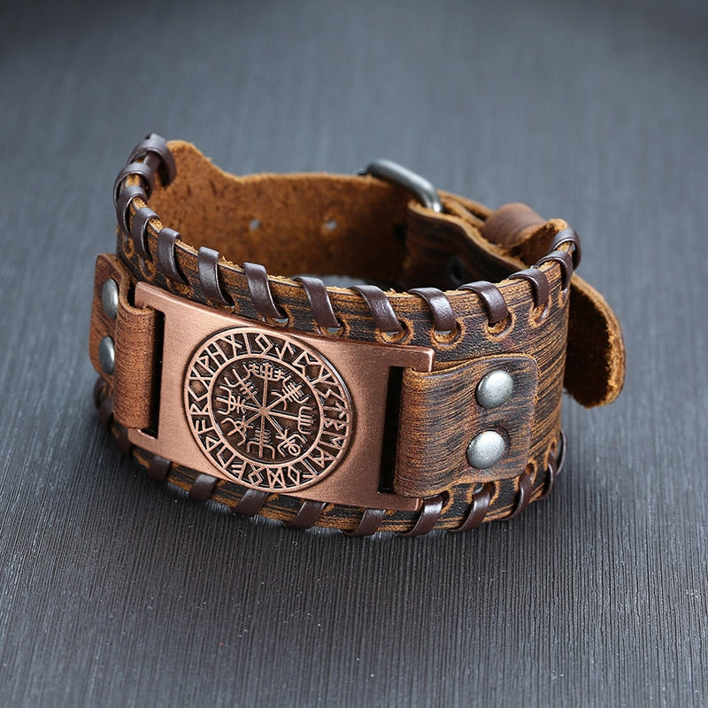 Pulseiras Masculinas Elegantes VENOX de Couro // Envolto em Couro Rock Punk // Pingente de Bússola Masculina // Joia de Pulso, Comprimento Ajustável // Elegante e Super Moderna!!!"