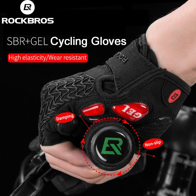 Luvas de Ciclismo ROCKBROS // Meia-curta à Prova de Choque Respirável MTB // Luvas de Bicicleta de Estrada Unissex // Equipamentos de Ciclismo Esportivo // Perfeita!!!
