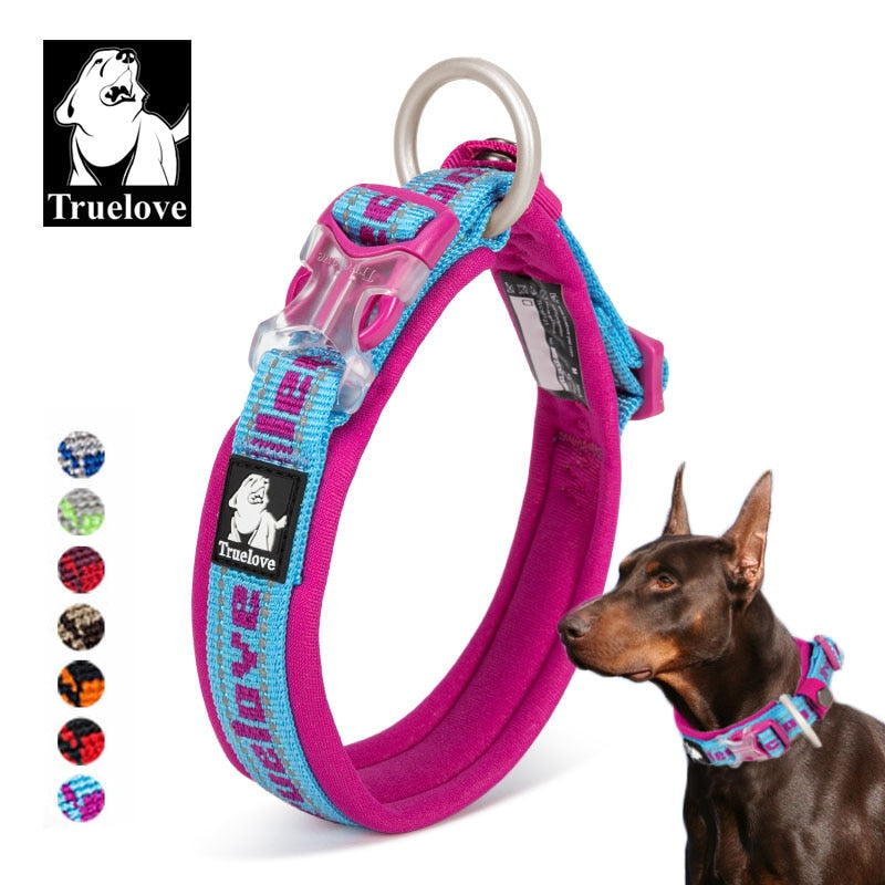 Coleiras Ajustáveis de Náilon para Cães Grandes e Pequenos TRUELOVE // Lindas Coleiras de Neoprene Reflexivo para Cães de Estimação, Resistentes e Macias por dentro. Seu Cãozinho Merece!!!