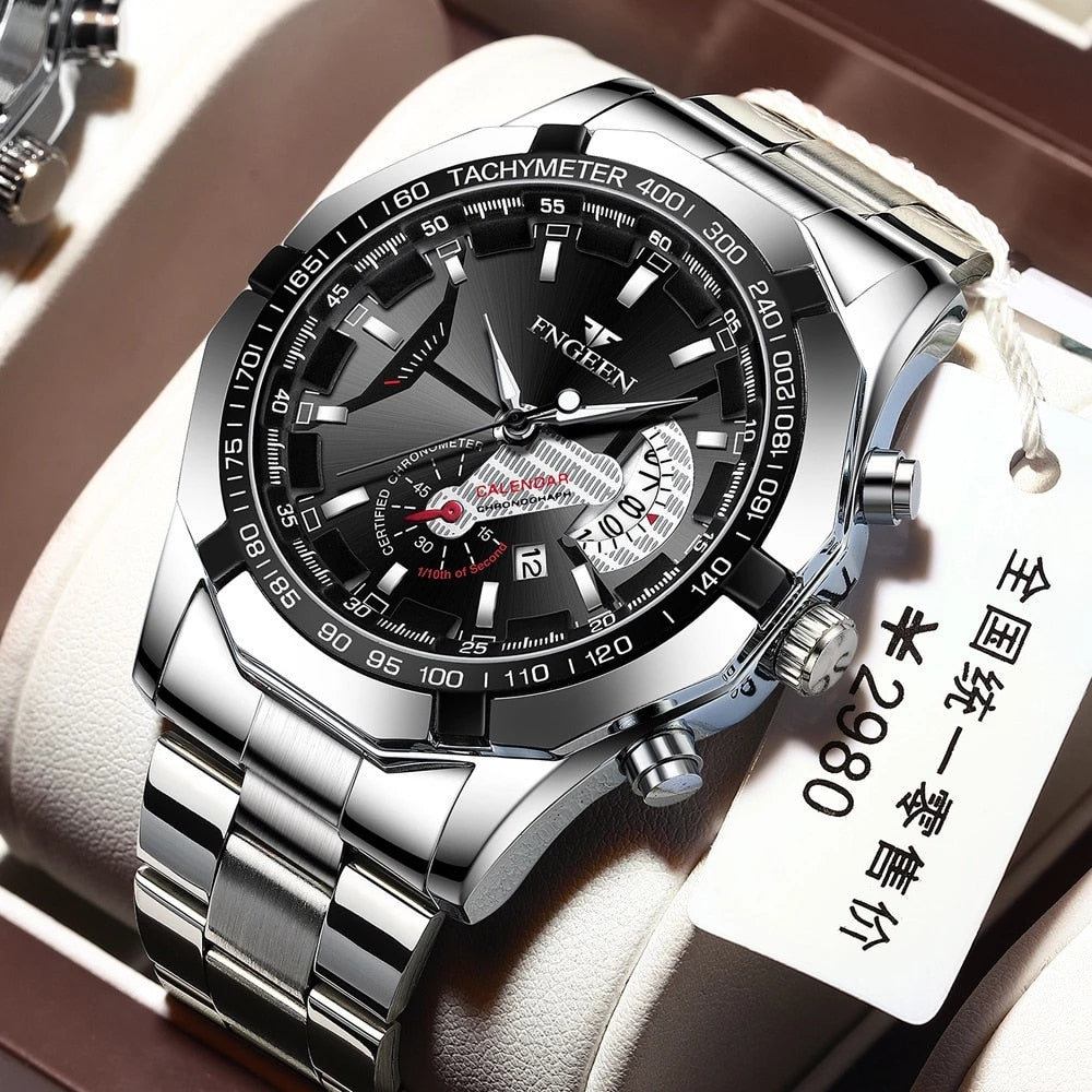 2025 Top Brand Relógio de Luxo FNGEEN Esportivo Quartzo Militar Aço Completo // Moda Casual Relógio de Pulso Masculino À Prova D' Água 50M de Profundidade