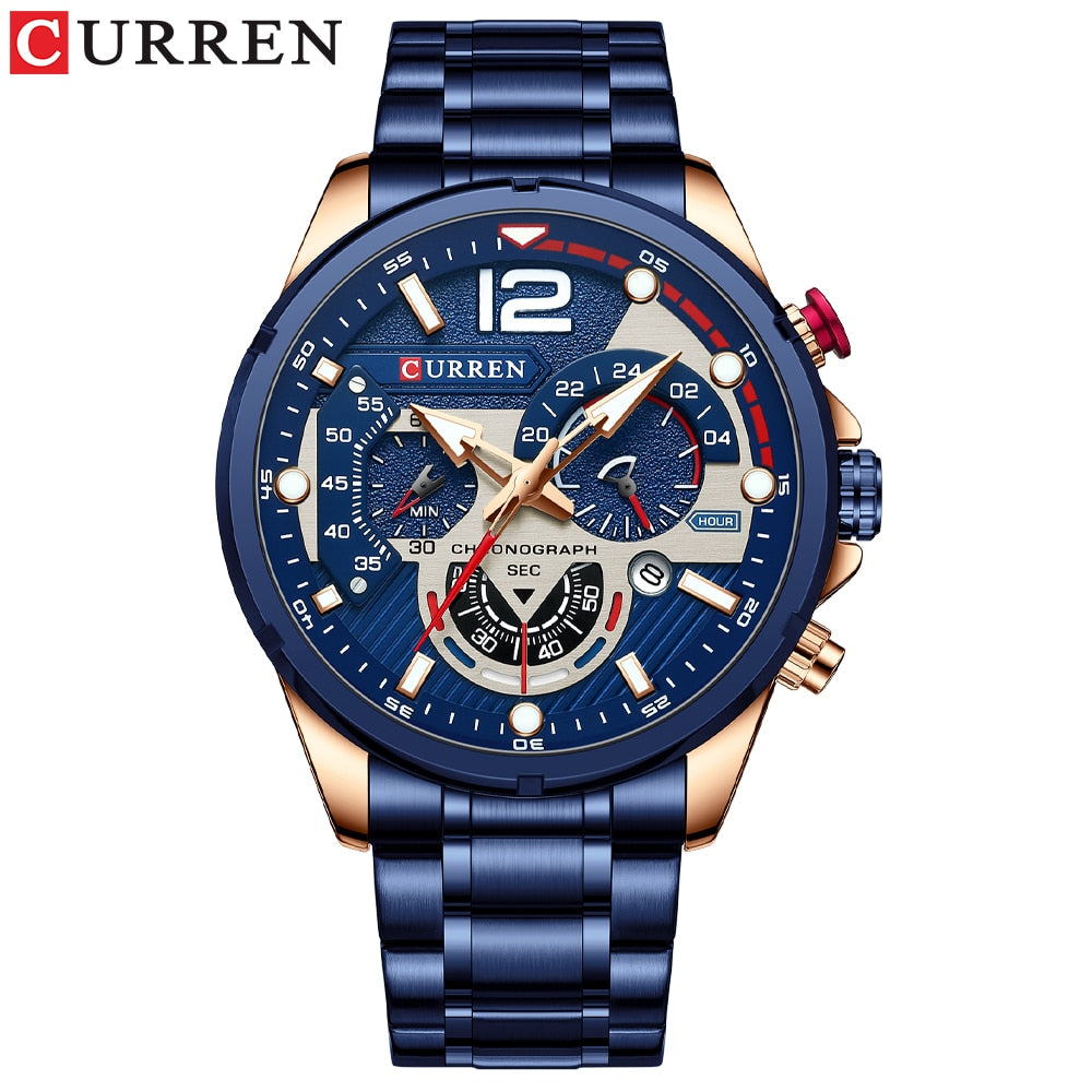 Novo CURREN Relógio Luxo de Aço Inoxidável Masculino Casual Business // Cronógrafo À Prova D'Água // Moda Quartzo // Relógio De Pulso Masculino // Super Lindo e Funcional!!!