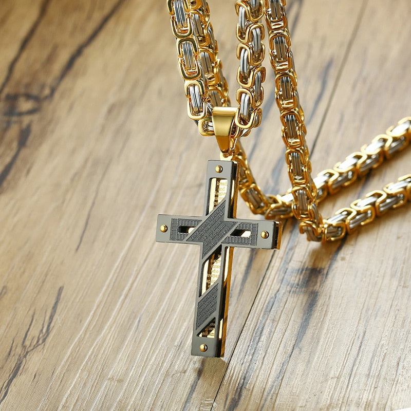 Colar Bizantino Cruz Meaeguet // Crucifixo Masculino Aço Inoxidável 24" // Colares Masculinos com Corrente Bizantina // Lindos Pingentes c/ Correntes Bizantinas!!!