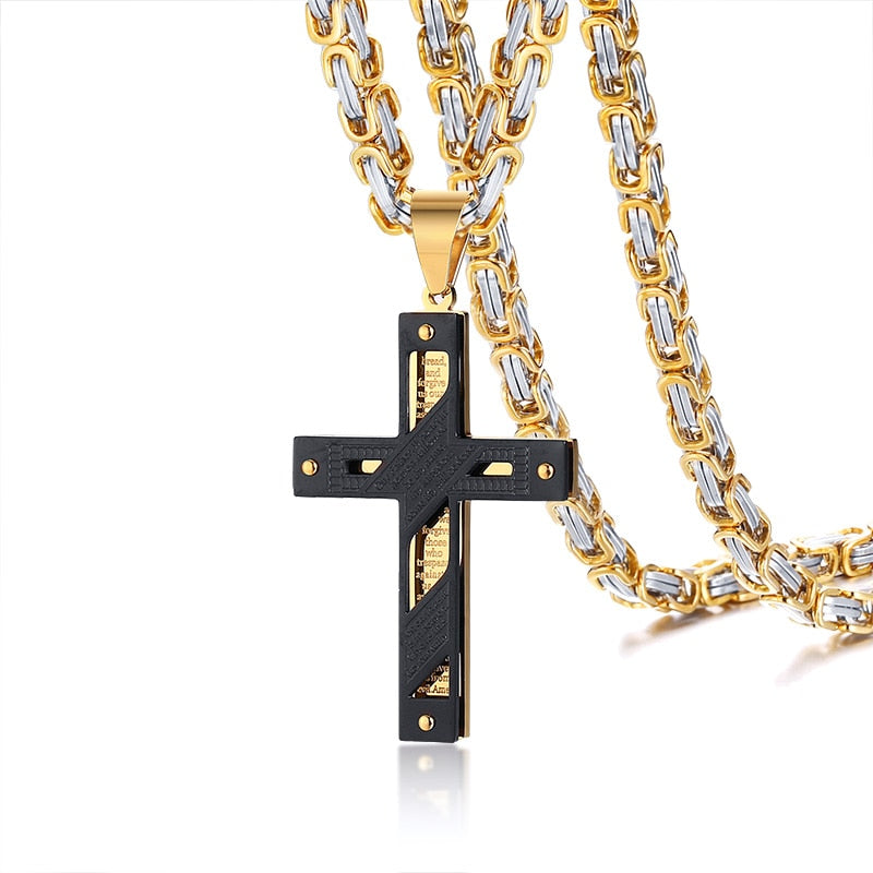 Colar Bizantino Cruz Meaeguet // Crucifixo Masculino Aço Inoxidável 24" // Colares Masculinos com Corrente Bizantina // Lindos Pingentes c/ Correntes Bizantinas!!!
