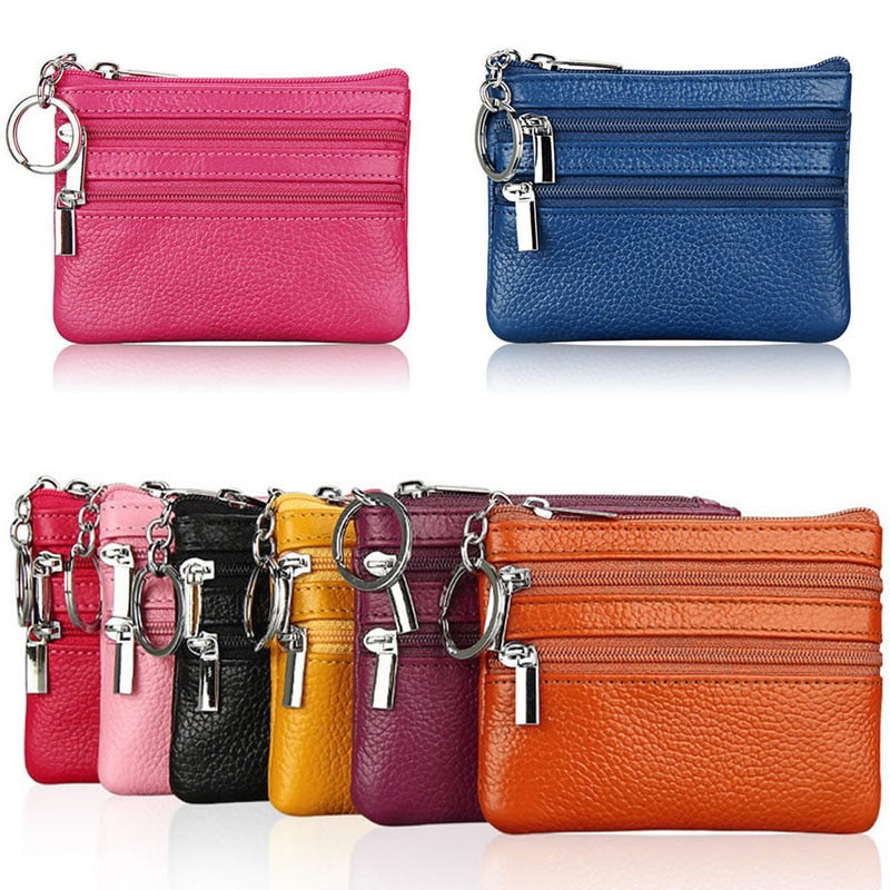 Carteira Feminina de Couro THINKTHENDO Moda Clutch Um/Dois Zip // Feminino Curto Pequena Porta-moedas // Minicartão Macio com Design Novo e Compartimento de Dinheiro