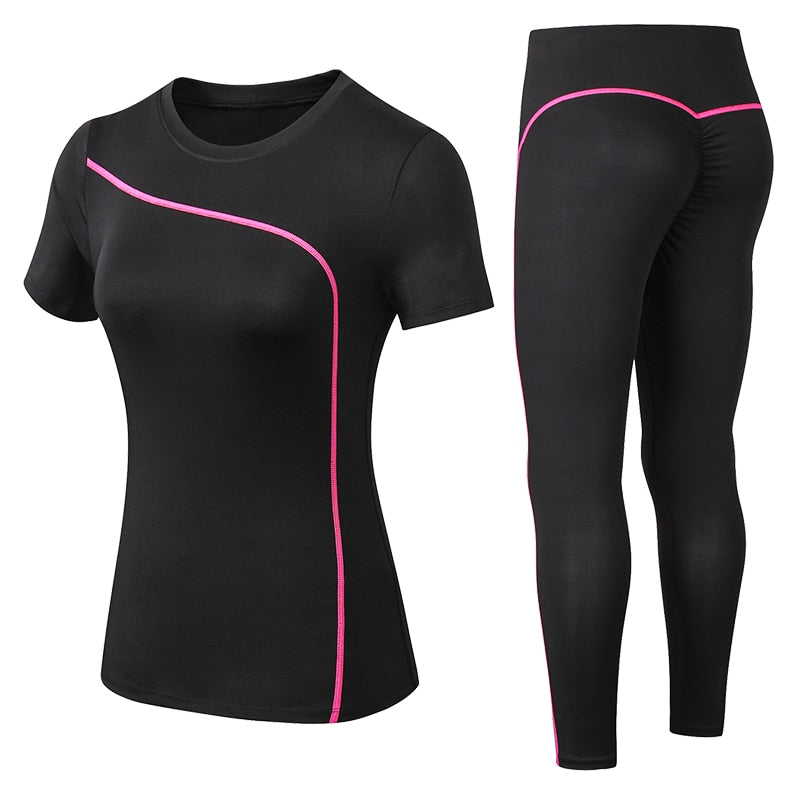 Conjunto YUERLIAN de Ioga de Secagem Rápida // 2 Peças Femininas de Manga Curta, Calças Compridas // Roupa de Fitness Plus Size