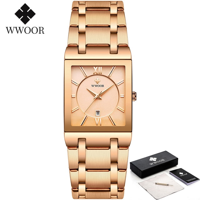 Relógio Masculino WWOOR Luxo Quadrado Azul // Novos Relógios da Moda 2023 Masculino // Relógio de Pulso Masculino Aço Inoxidável, À Prova D' Água // Quartzo // Muito lindo e Elegante!!!