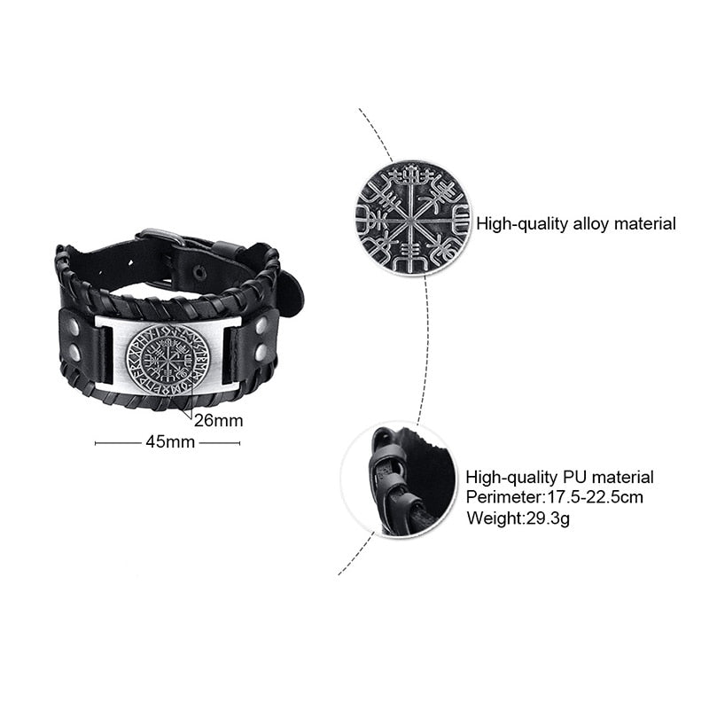 Pulseiras Masculinas Elegantes VENOX de Couro // Envolto em Couro Rock Punk // Pingente de Bússola Masculina // Joia de Pulso, Comprimento Ajustável // Elegante e Super Moderna!!!"