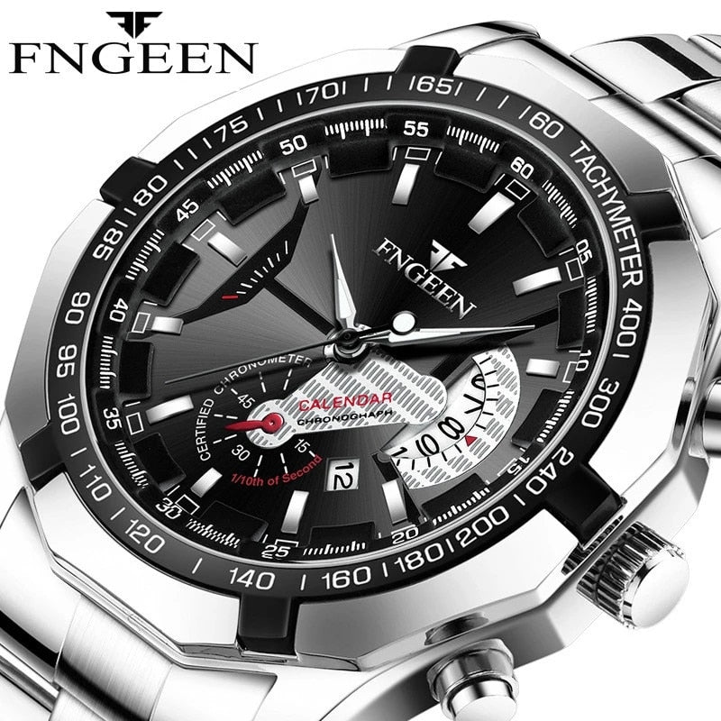 2025 Top Brand Relógio de Luxo FNGEEN Esportivo Quartzo Militar Aço Completo // Moda Casual Relógio de Pulso Masculino À Prova D' Água 50M de Profundidade