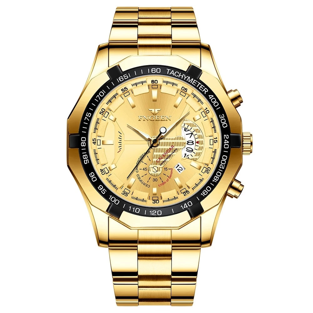 2025 Top Brand Relógio de Luxo FNGEEN Esportivo Quartzo Militar Aço Completo // Moda Casual Relógio de Pulso Masculino À Prova D' Água 50M de Profundidade