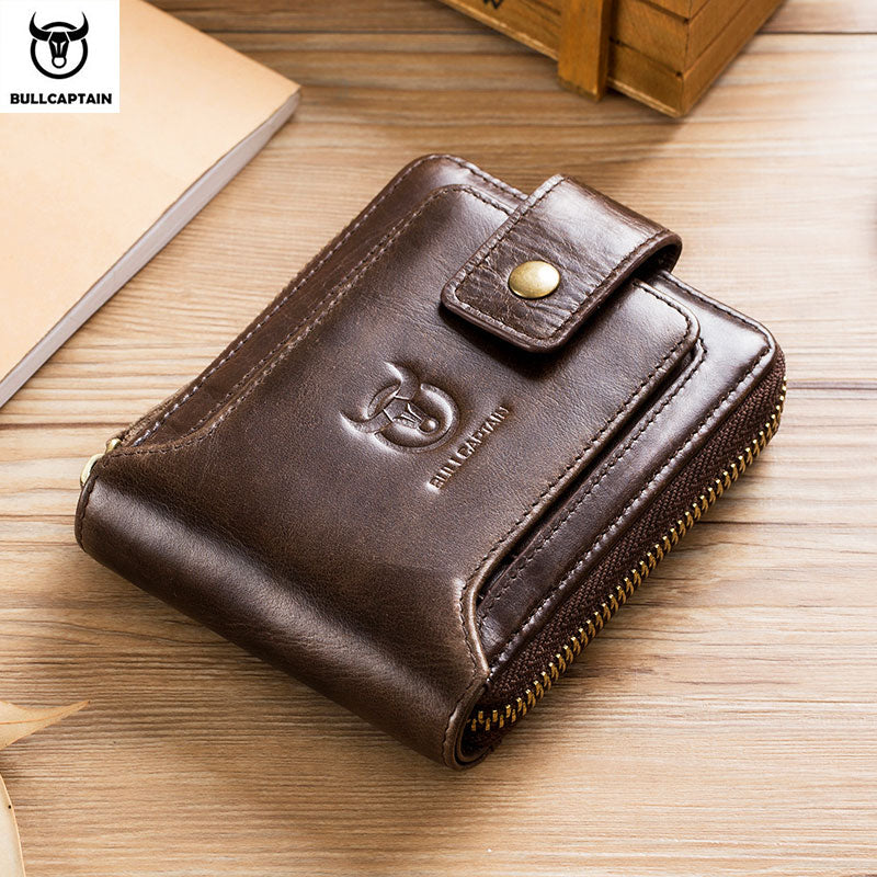 Carteira Masculina de Couro Genuíno BULLCAPTAIN // Carteira Masculina Bolsa Multifuncional // Compartimento p/ Moedas/Cartão // Linda e Elegante!!!