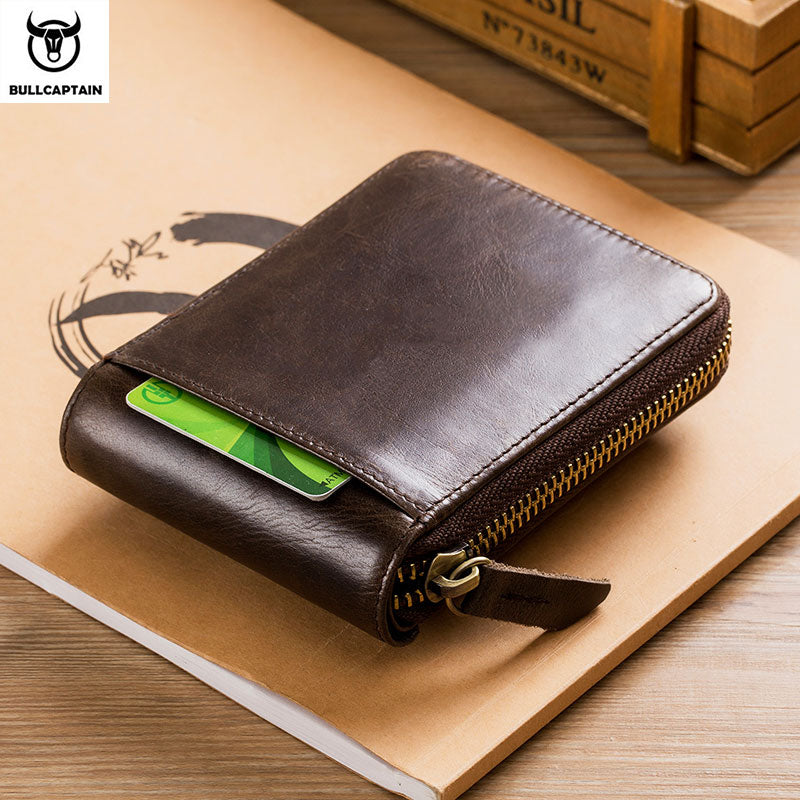 Carteira Masculina de Couro Genuíno BULLCAPTAIN // Carteira Masculina Bolsa Multifuncional // Compartimento p/ Moedas/Cartão // Linda e Elegante!!!