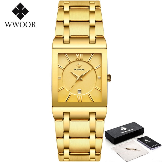 Relógio Masculino WWOOR Luxo Quadrado Azul // Novos Relógios da Moda 2023 Masculino // Relógio de Pulso Masculino Aço Inoxidável, À Prova D' Água // Quartzo // Muito lindo e Elegante!!!