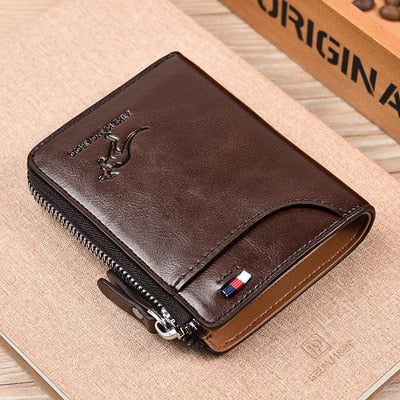 Carteira Masculina Antirroubo de Couro Canguru Vintage com Bloqueio de RFID (Sinal de Cartões por Aproximação) // Porque Segurança é Fundamental!!!