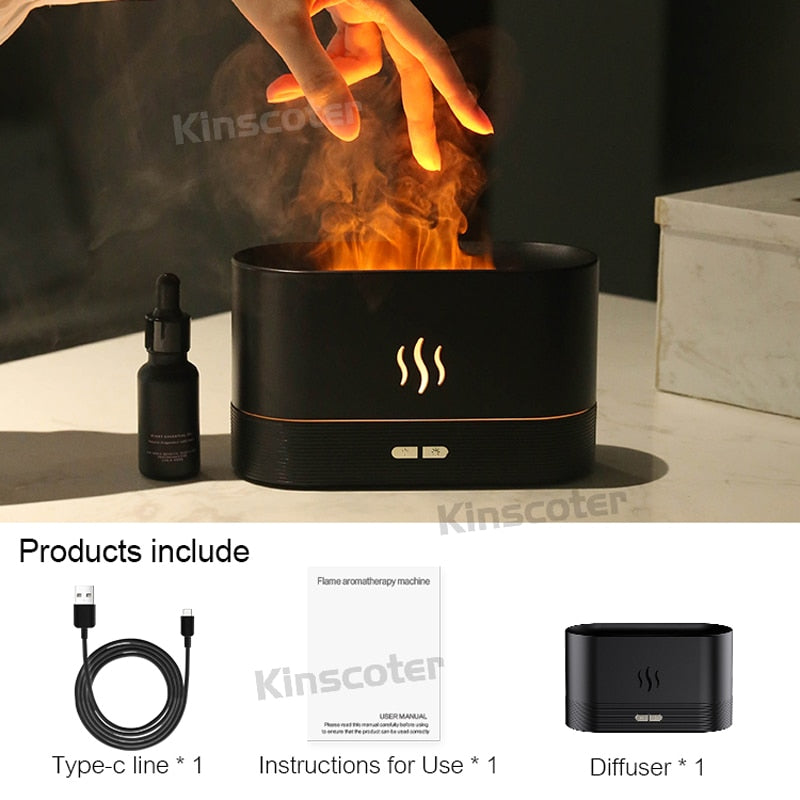 Umidificador de Ar Ultrassônico Kinscoter // Difusor de Aroma Nebulizador Cool Mist Maker Led // Difusor p/ Óleo Essencial // Lâmpada de Chama