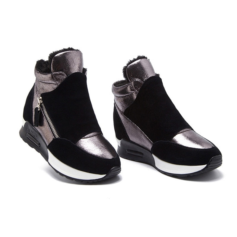 Botas de Camurça YUYAN HAPPY HOUR Sapatos de Inverno // Couro Feminino Sapatos quentes // Moda Ins Tênis Femininos Altura Crescente Botas de Neve kt004