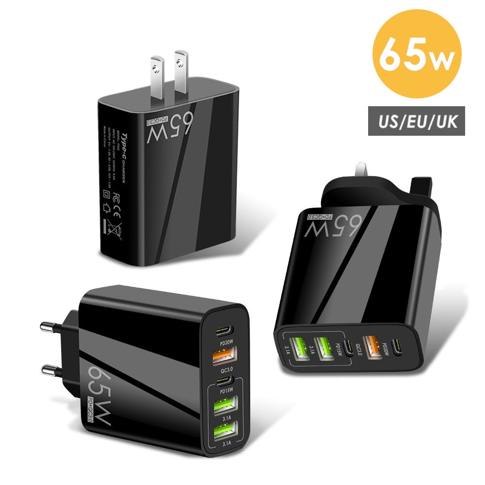Carregador USB C de Alta Performance 65W // Carregamento rápido // Tipo C PD QC3.0 // Adaptador de Celular para iPhone Xiaomi Huawei Samsung ipad Realme oneplus Tablet