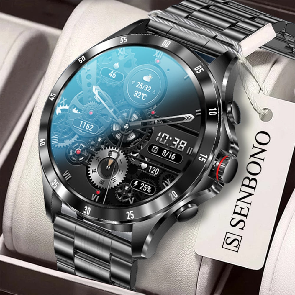 2025 Novo Relógio Inteligente Masculino Max7 Bluetooth SENBONO // Resposta Chamada // Relógio Masculino IP68 À Prova D' Água // Termômetro // Rastreador
