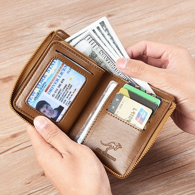 Carteira Masculina Antirroubo de Couro Canguru Vintage com Bloqueio de RFID (Sinal de Cartões por Aproximação) // Porque Segurança é Fundamental!!!