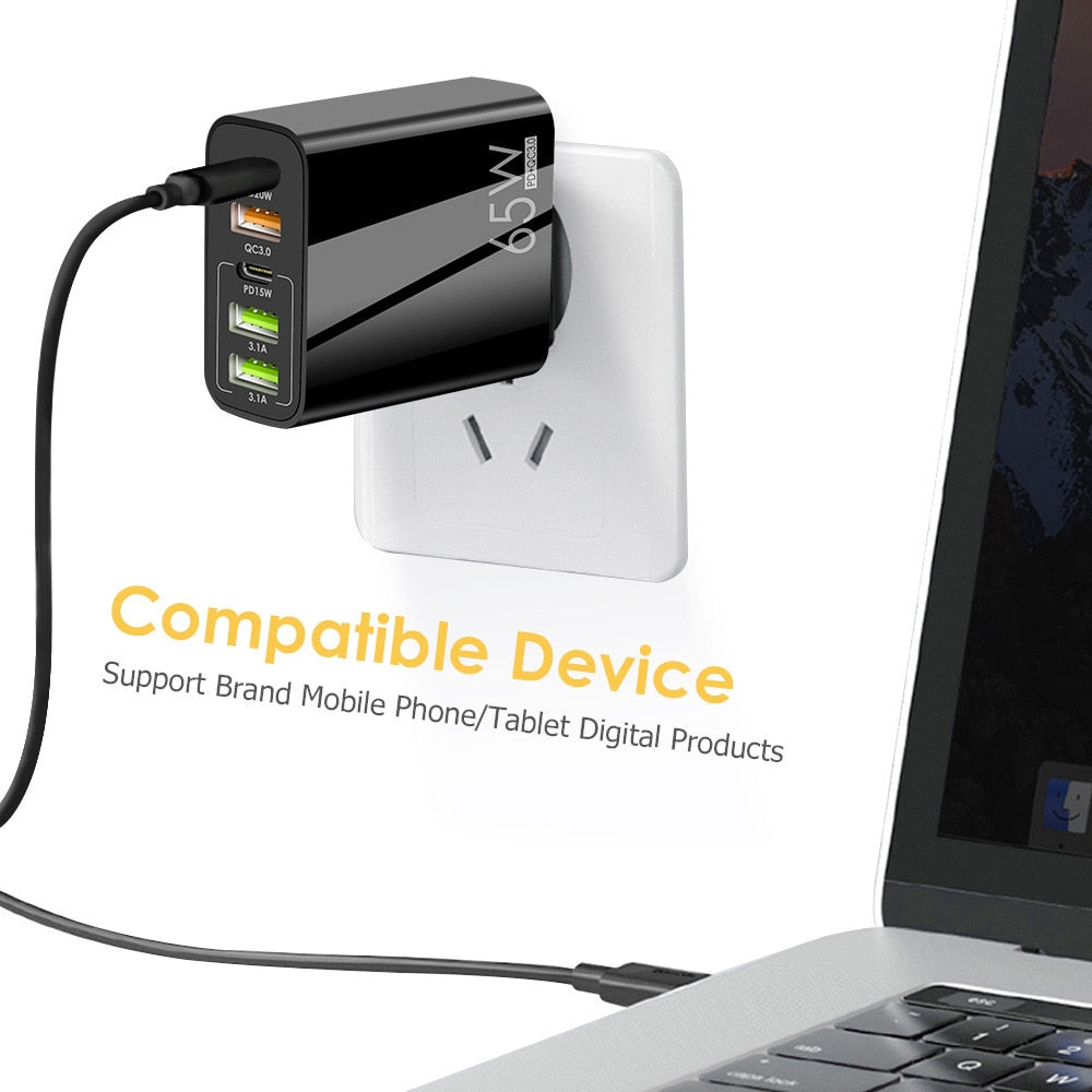 Carregador USB C de Alta Performance 65W // Carregamento rápido // Tipo C PD QC3.0 // Adaptador de Celular para iPhone Xiaomi Huawei Samsung ipad Realme oneplus Tablet