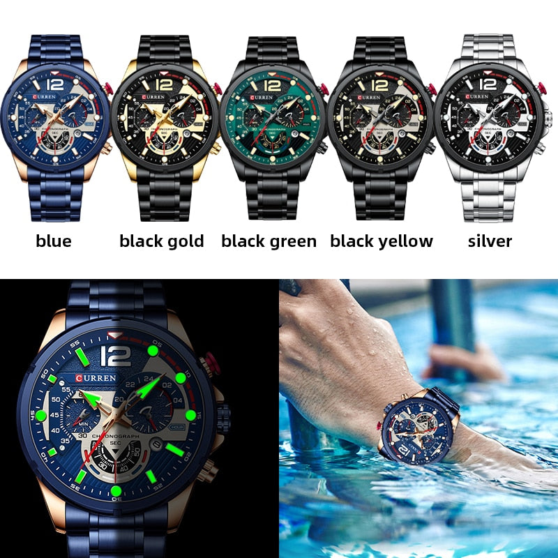 Novo CURREN Relógio Luxo de Aço Inoxidável Masculino Casual Business // Cronógrafo À Prova D'Água // Moda Quartzo // Relógio De Pulso Masculino // Super Lindo e Funcional!!!